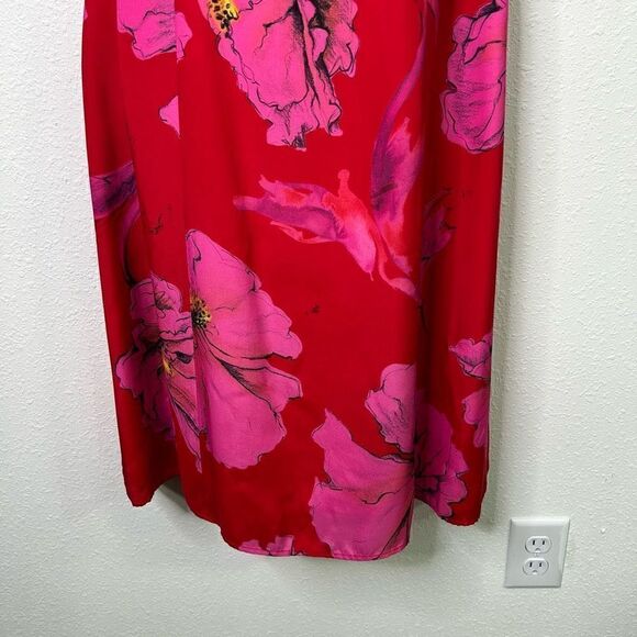 J Peterman Red Floral V Neck Sleeveless Midi Dress Women’s Size 4 - Picture 3 of 15